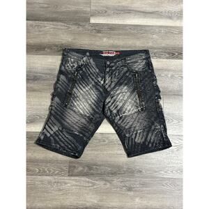 GS-115 Black/Grey Faded Stretchy Jeans Shorts Jorts Streetwear Y2K - Men’s 40